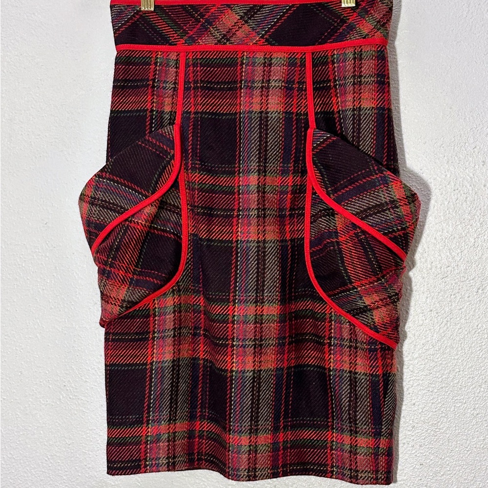 PLENTY by Tracy Reese Anthropologie Wool Midi Skirt Red Black Plaid Pockets SZ 2 - Picture 4 of 16